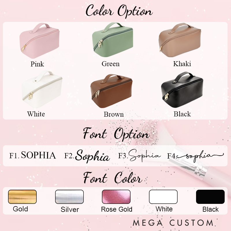 Personalized Name Makeup Bag Leather Cosmetic Bag Travel Gift For Her Party Favors 