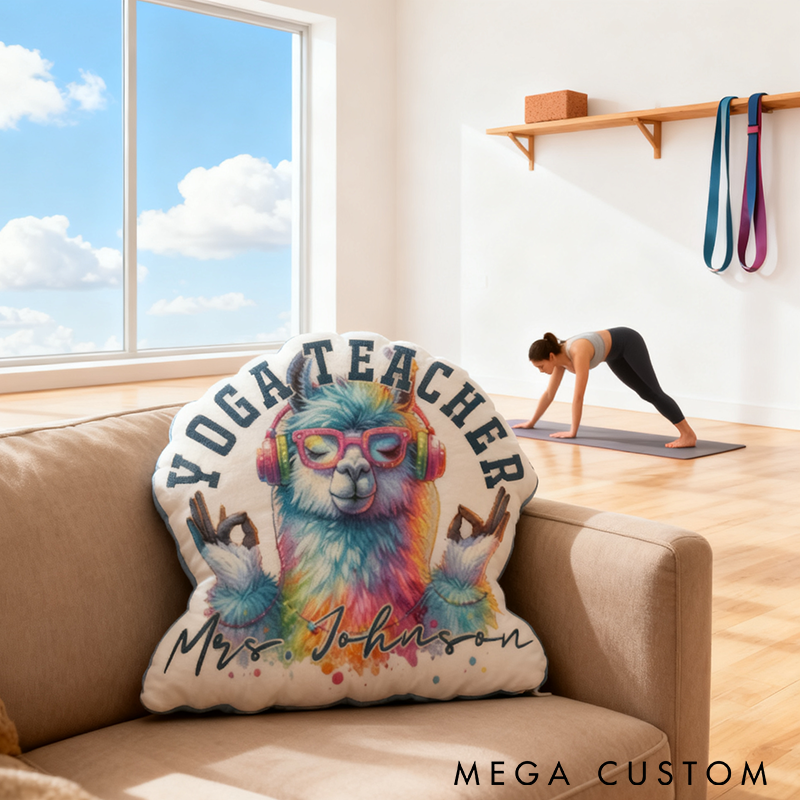 Personalized Yoga Teacher Pillow Colorful Llama Pillow Funny Yoga Pillow Graphic 3D Print Funny Gift for Yoga Instructors and Home Decor