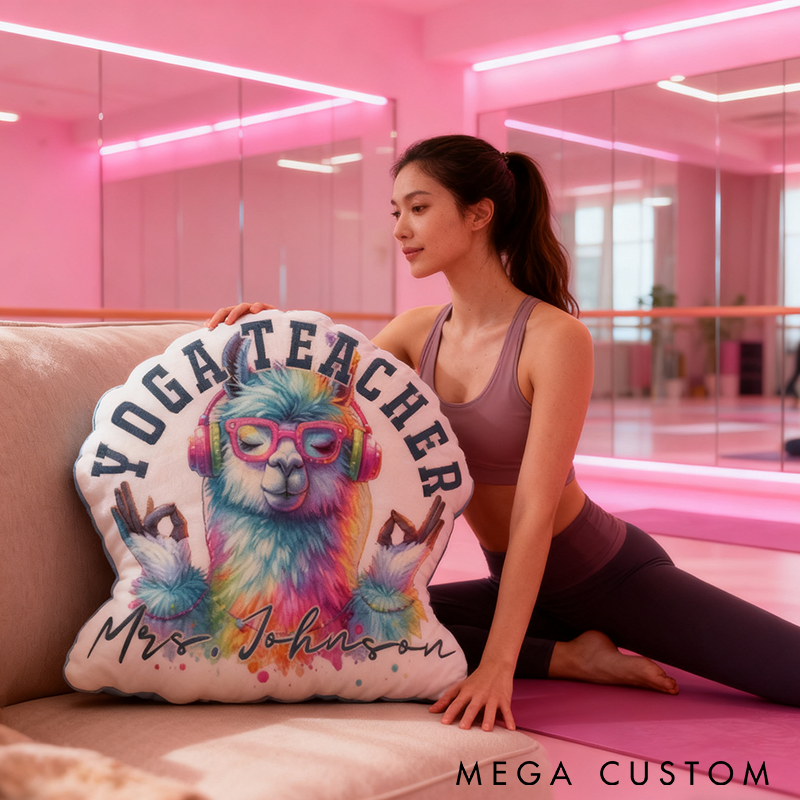 Personalized Yoga Teacher Pillow Colorful Llama Pillow Funny Yoga Pillow Graphic 3D Print Funny Gift for Yoga Instructors and Home Decor