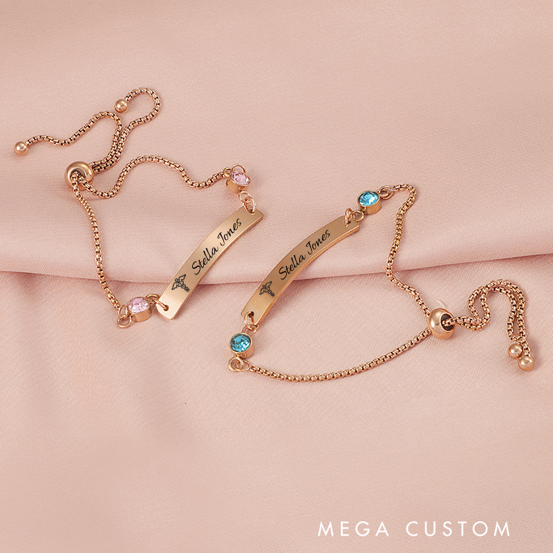 Personalized Birthstone Bracelet for Nurse Caduceus Engraved Bracelet Jewelry Gift for Medical Staff