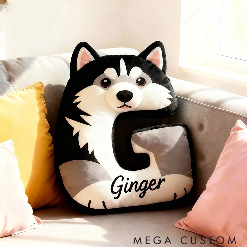 Personalized Dog Lover Husky Letter Pillow with Custom Name  Graphic 3D Print Pillow