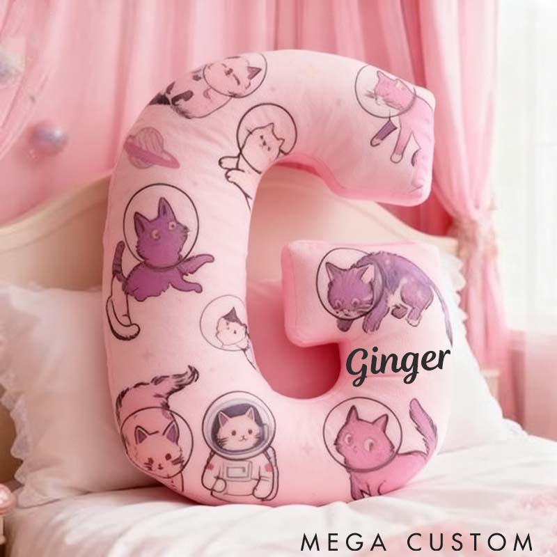 Personalized Cat Lover Pink Space Kitty Letter Pillow Graphic 3D Print Pillow