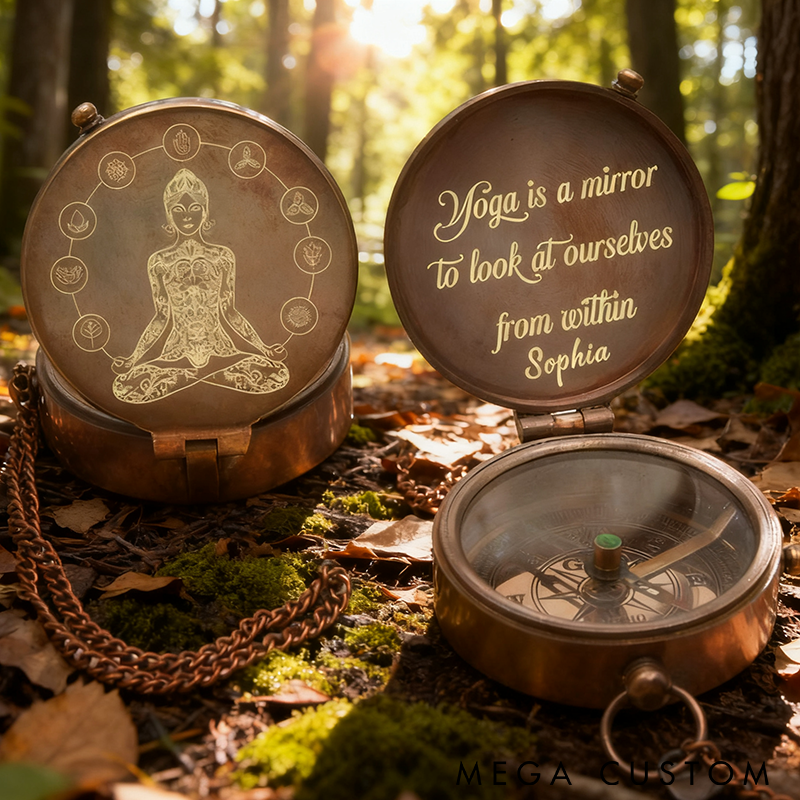 Personalized Yoga Compass Vintage Design with Inspirational Quote Unique Gift for Yoga Enthusiasts and Outdoor Lovers