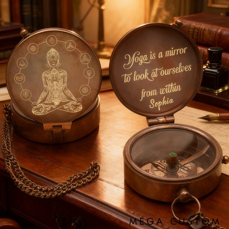 Personalized Yoga Compass Vintage Design with Inspirational Quote Unique Gift for Yoga Enthusiasts and Outdoor Lovers