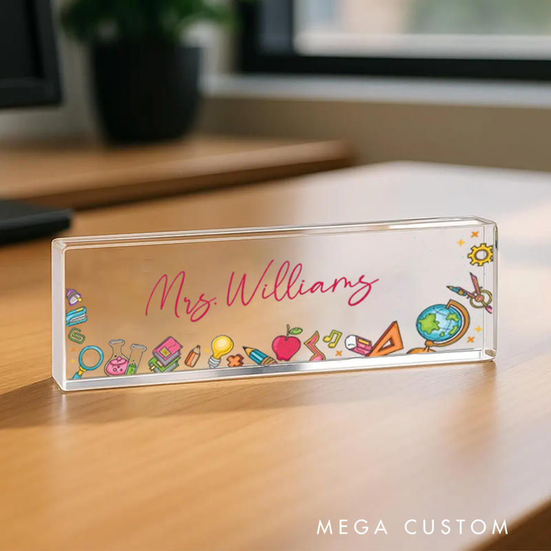 Personalized Teacher Acrylic Desk Name Plate Teacher Desk Sign Acrylic Plaque Teacher Appreciation Gift Back to School Gift