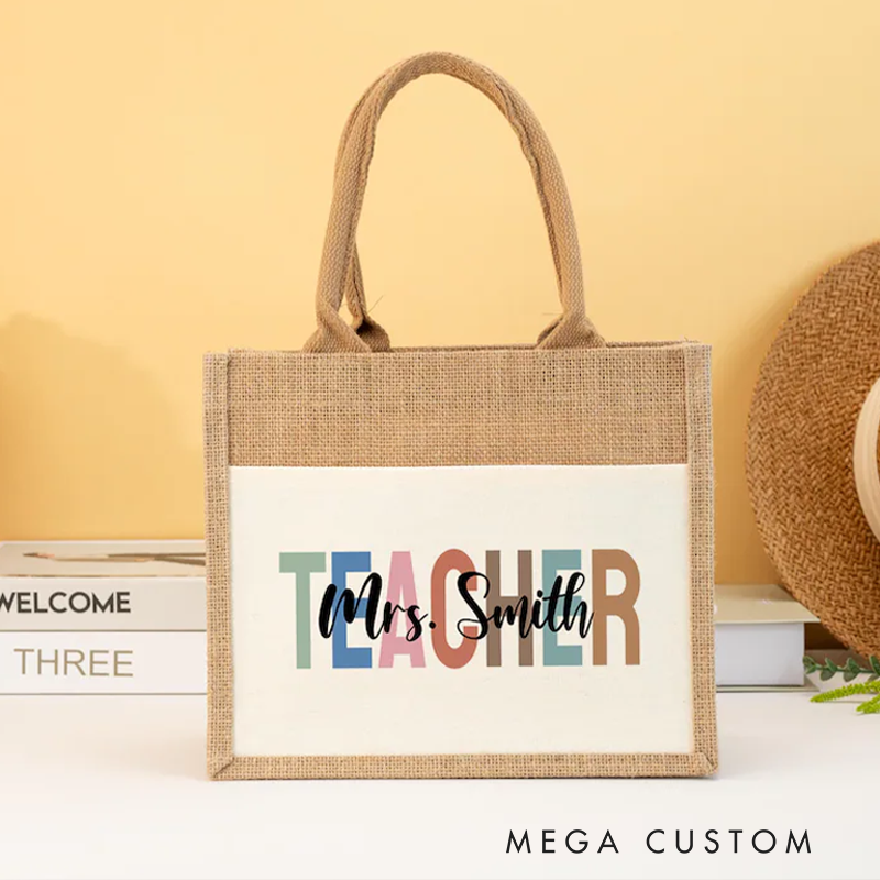Personalised Teacher Burlap Tote Bag Fashion Teacher Appreciation Gift