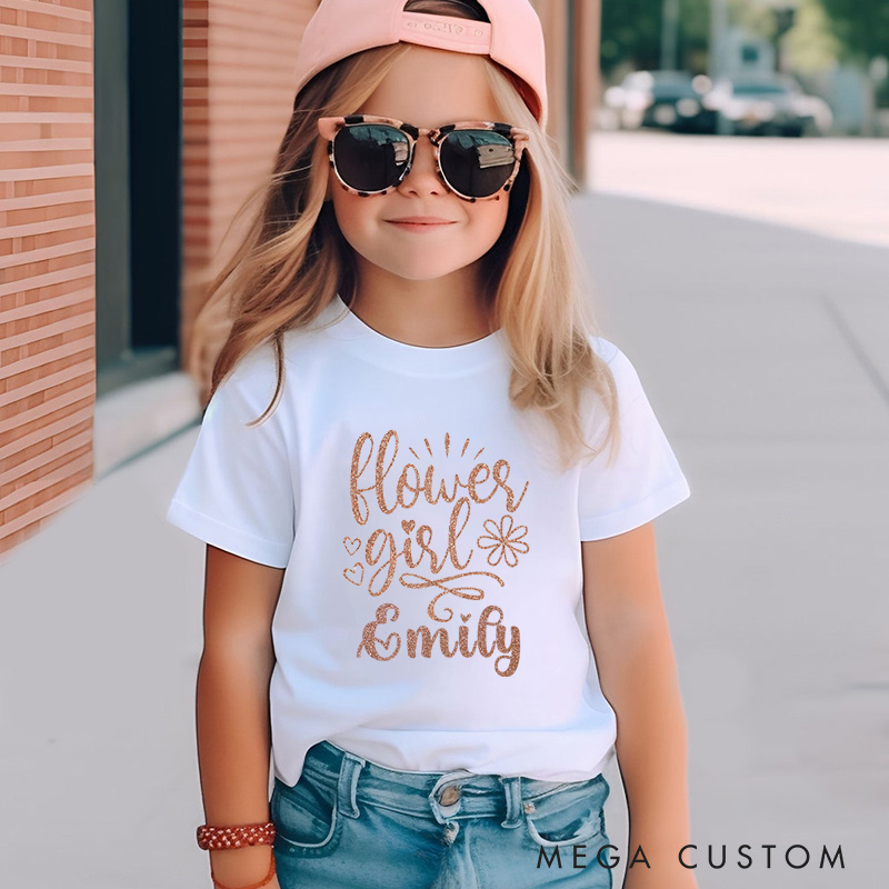 Personalized Personalized Glitter Wedding Flower Girl T-Shirt 