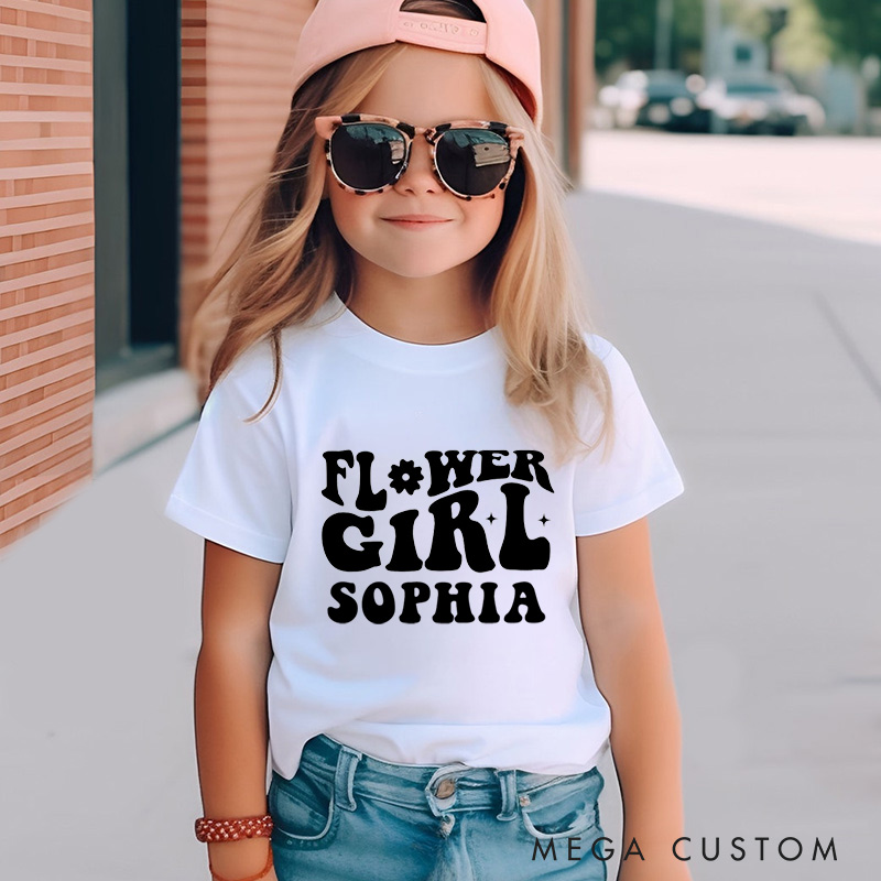 Personalized Groovy Retro Flower Girl Wedding Flower Girl T-Shirt 