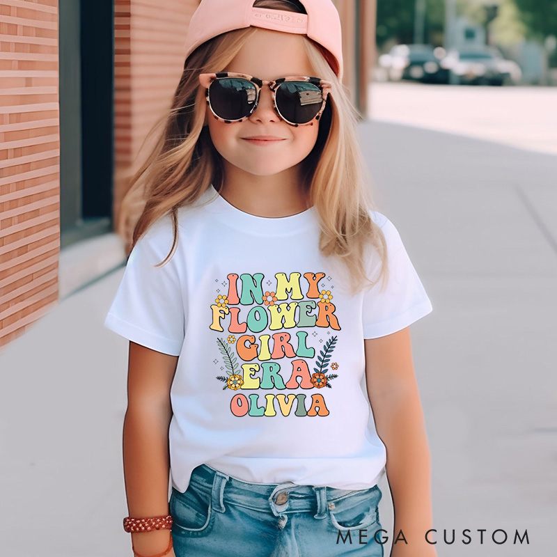Personalized Colorful Retro In My Flower Girl Era Wedding Flower Girl T-Shirt 