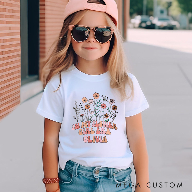 Personalized Whimsical In My Flower Girl Era with Floral Garden Wedding Flower Girl T-Shirt 