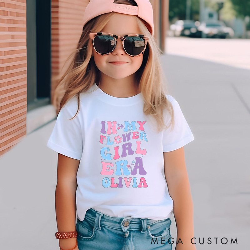 Personalized Pastel In My Flower Girl Era with Flowers Wedding Flower Girl T-Shirt 