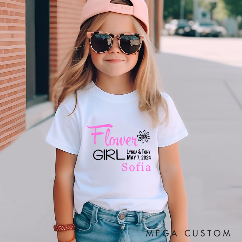 Personalized Flower Girl with Names and Date Wedding Flower Girl T-Shirt 