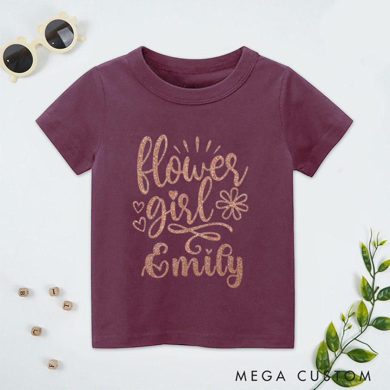 Personalized Personalized Glitter Wedding Flower Girl T-Shirt 