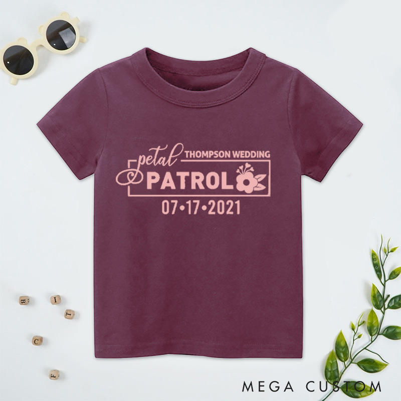 Personalized Elegant Floral Petal Patrol Wedding Flower Girl T-Shirt 
