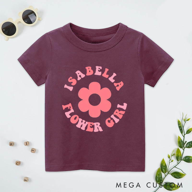 Personalized Retro-Inspired Flower Girl with Name Wedding Flower Girl T-Shirt 
