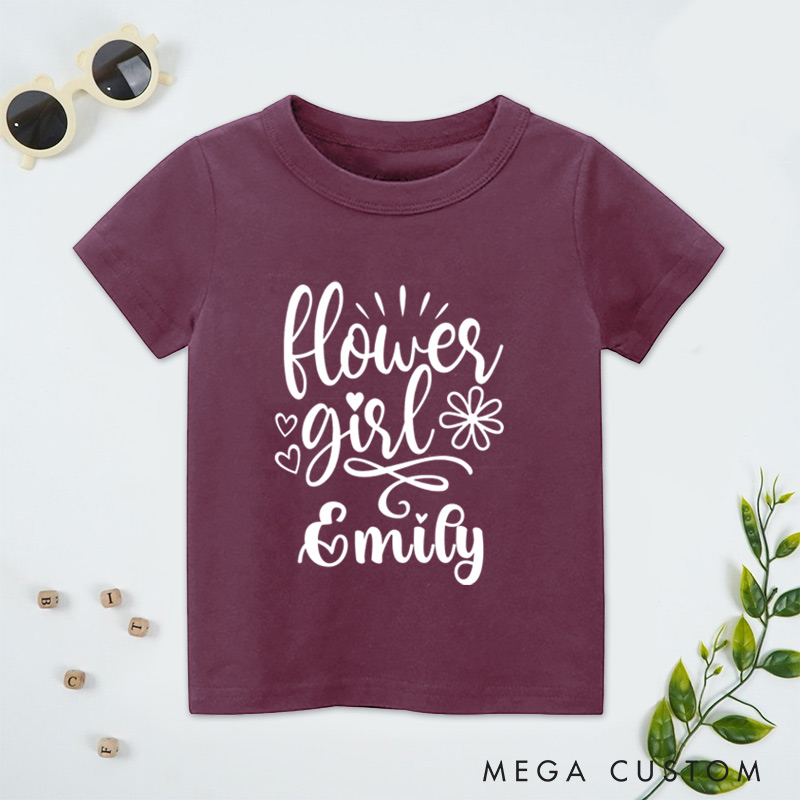 Personalized Elegant Flower Girl with Hearts and Floral Wedding Flower Girl T-Shirt 