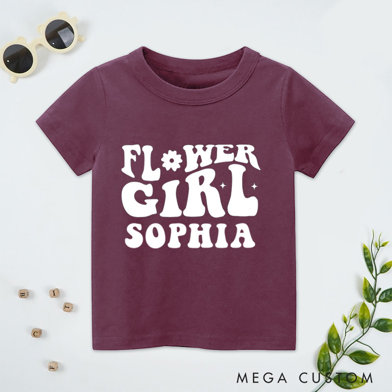 Personalized Groovy Retro Flower Girl Wedding Flower Girl T-Shirt 