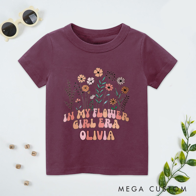 Personalized Whimsical In My Flower Girl Era with Floral Garden Wedding Flower Girl T-Shirt 