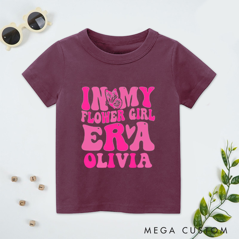 Personalized Retro Pink In My Flower Girl Era with Butterfly Wedding Flower Girl T-Shirt 