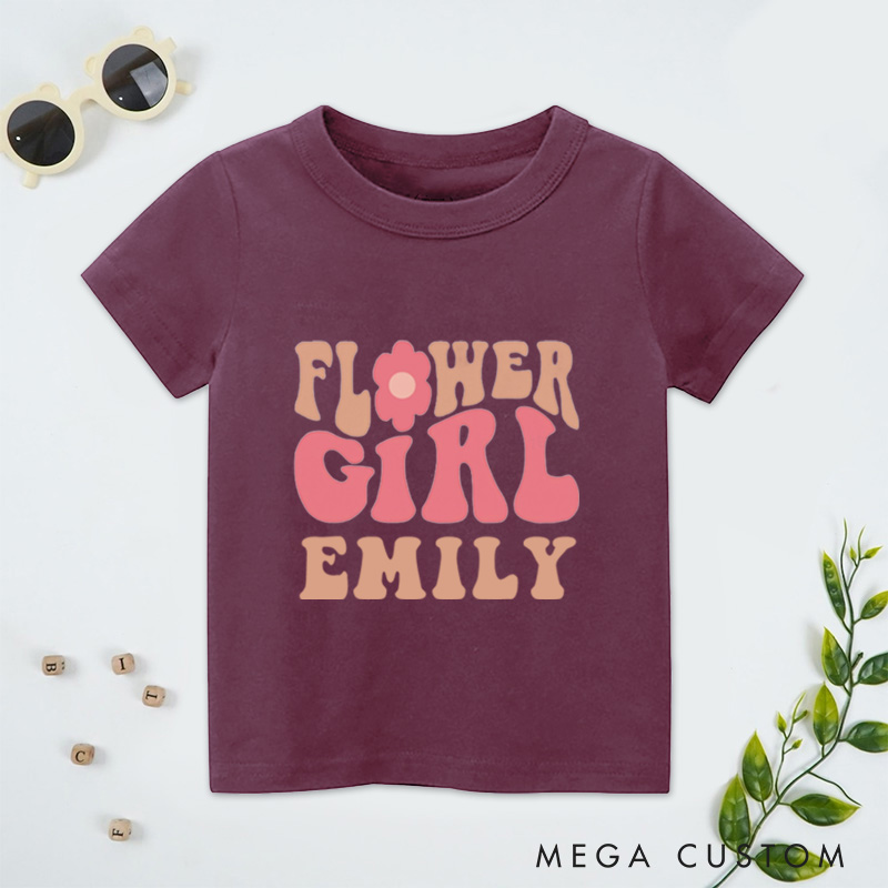Personalized Retro Groovy Flower Girl Wedding Flower Girl T-Shirt 