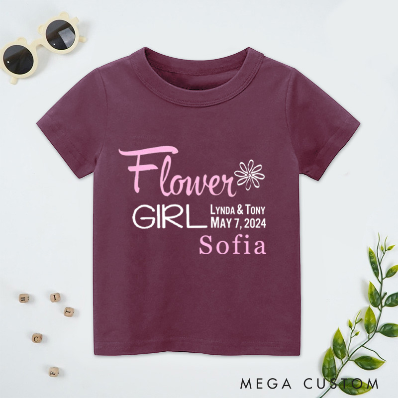 Personalized Flower Girl with Names and Date Wedding Flower Girl T-Shirt 