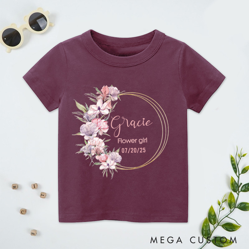 Personalized Delicate Flower Wreath T-Shirt for Wedding Flower Girl