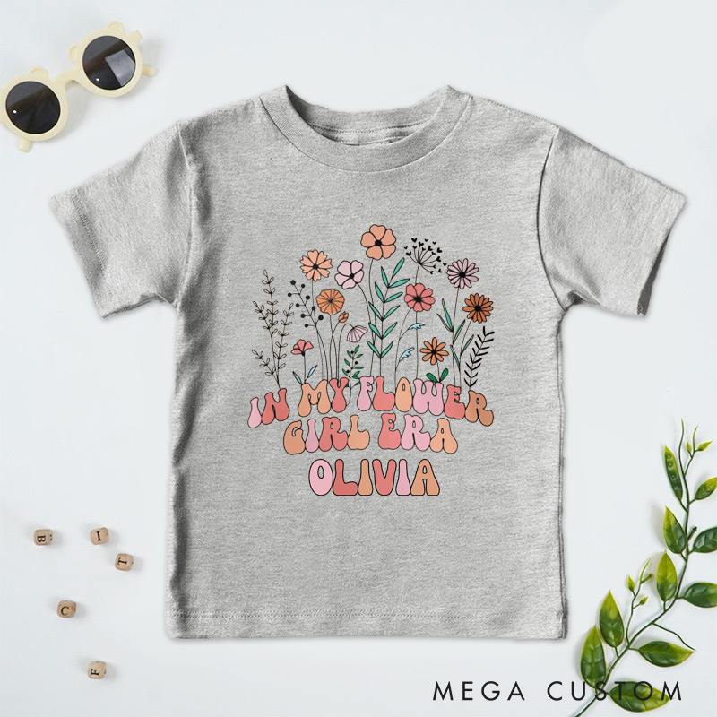 Personalized Whimsical In My Flower Girl Era with Floral Garden Wedding Flower Girl T-Shirt 