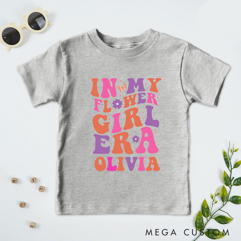 Personalized Vibrant In My Flower Girl Era with Butterfly Wedding Flower Girl T-Shirt 