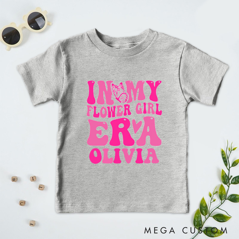 Personalized Retro Pink In My Flower Girl Era with Butterfly Wedding Flower Girl T-Shirt 