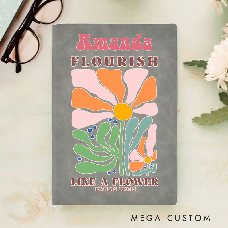 Personalized Multicolor Flourish Like a Flower A5 Sheepskin Suede Notebook with Name Baptism Birthday Gift for Christians  