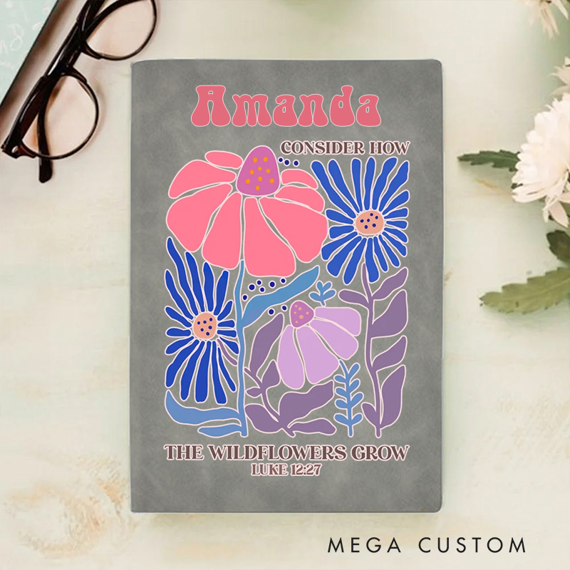 Personalized Multicolor Consider How the Wildflowers Grow A5 Sheepskin Suede Notebook with Name Baptism Birthday Gift for Christians  