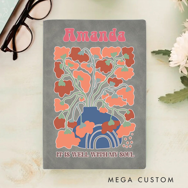 Personalized Multicolor It Is Well with My Soul A5 Sheepskin Suede Notebook with Name Baptism Birthday Gift for Christians  