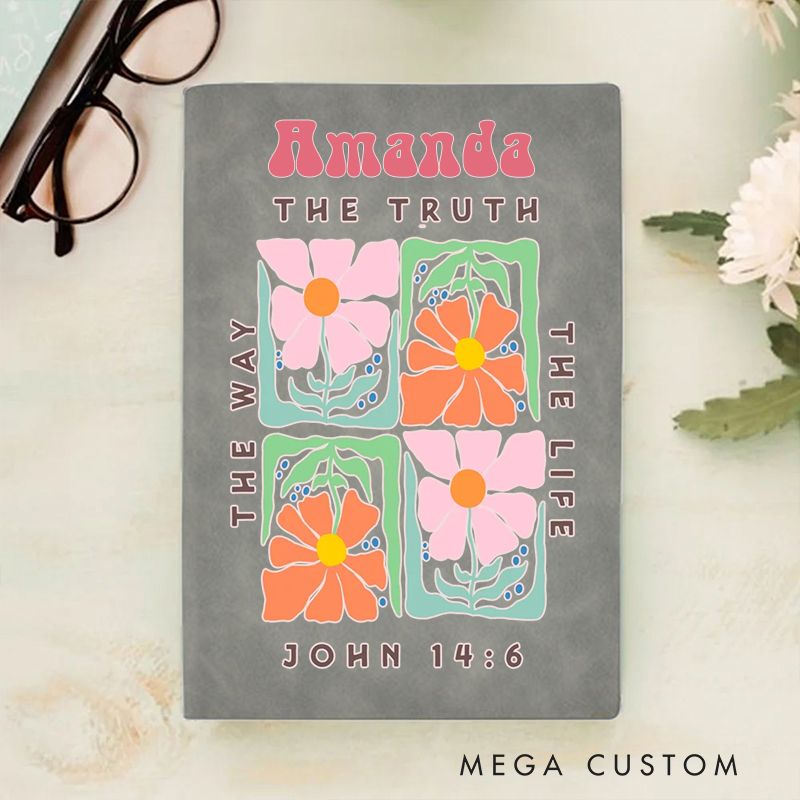 Personalized the Truth the Way the Life A5 Sheepskin Suede Notebook with Name Baptism Birthday Gift for Christians  
