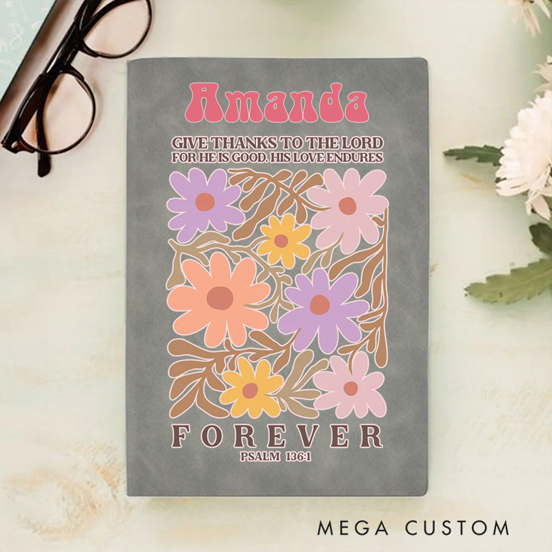 Personalized Give Thanks to the Lord A5 Sheepskin Suede Notebook with Name Baptism Birthday Gift for Christians  