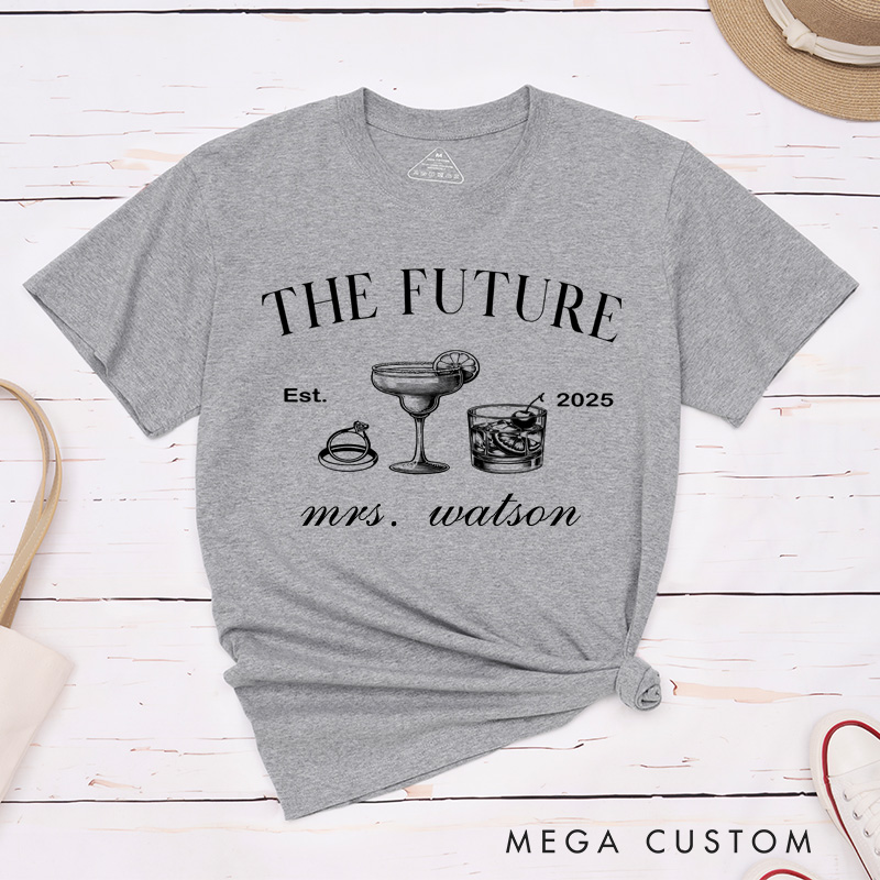 Personalized Elegant Future Mrs. with Cocktail and Rings Fiancee Engagement Fiancée Classic T-Shirt