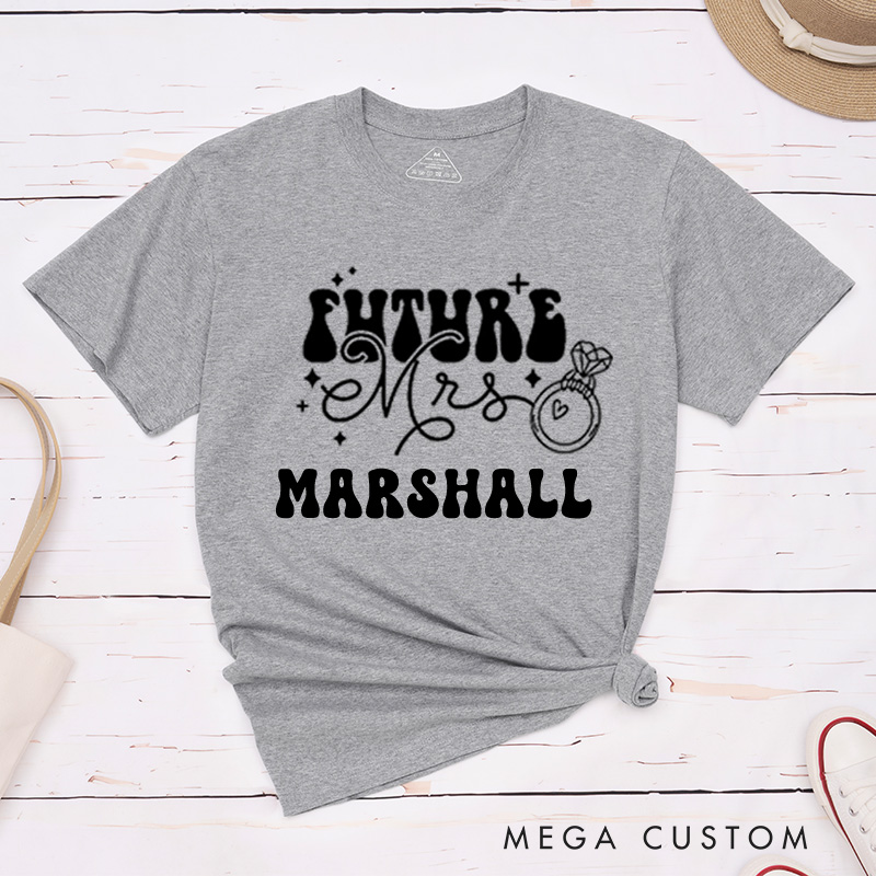 Personalized Retro Groovy Future Mrs. with Sparkles and Ring Fiancee Engagement Fiancée Classic T-Shirt