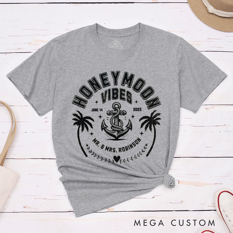 Personalized Nautical Honeymoon Vibes with Anchor and Palm Trees Matching Honeymoon Couple Classic T-Shirt