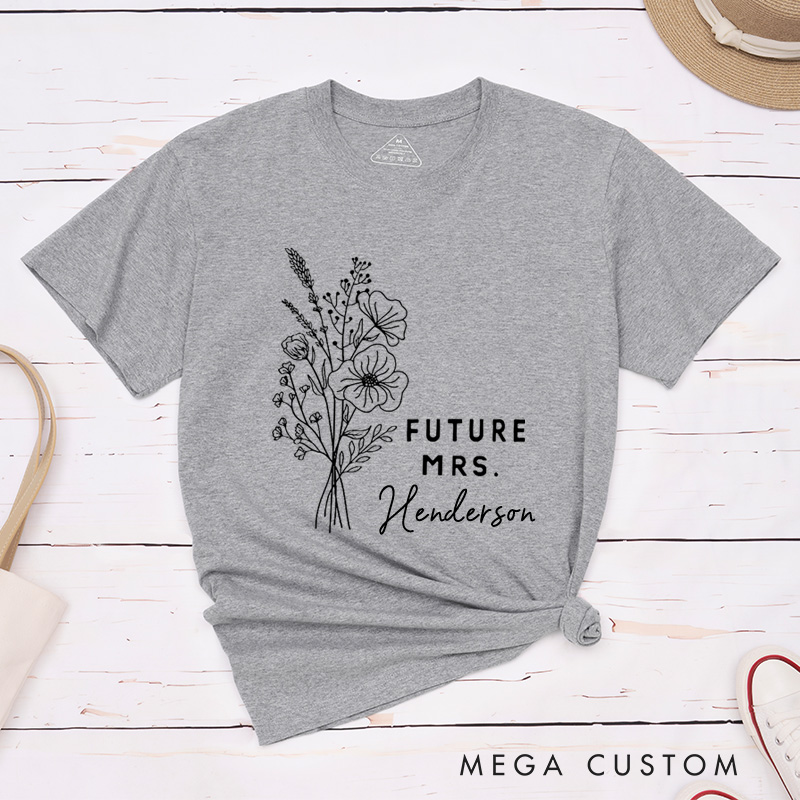 Personalized Elegant Hand-Drawn Morning Glory Flowers Future Mers Fiancee Engagement Fiancée Classic T-Shirt