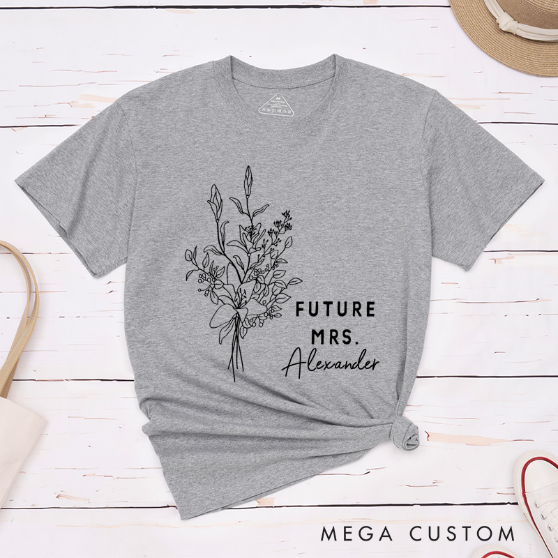 Personalized Elegant Hand-Drawn Lily Flowers Future Mers Fiancee Engagement Fiancée Classic T-Shirt