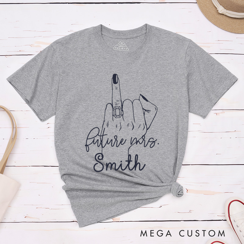 Personalized Minimalist Funny Gesture Future Mrs Fiancee Engagement Fiancée Classic T-Shirt