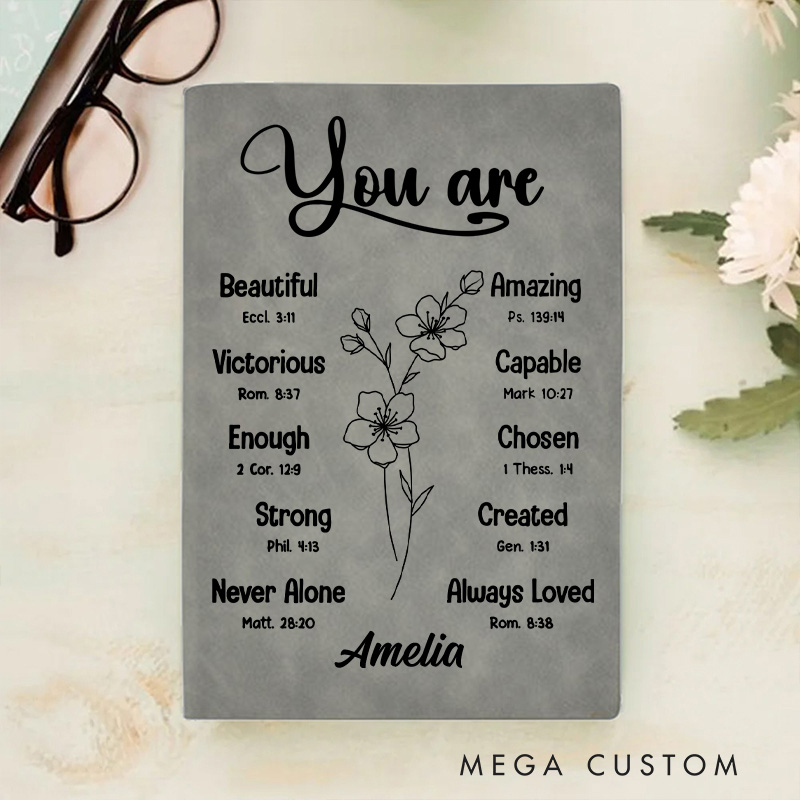 Personalized You are Inspiration A5 Leather Prayer Journal Notebook with Birth Flower and Name Christian Gift for Her Baptism Birthday Gift for Women
