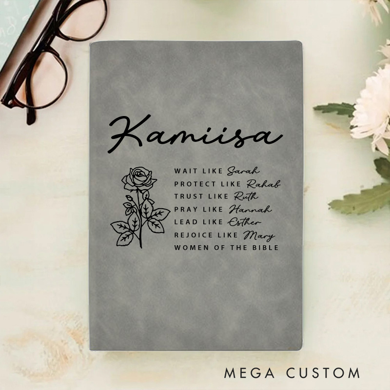 Personalized Minimalist Birth Flower Prayer Journal Leather A5 Notebook with Study Journal Birthday Gift Religious Gift Baptism Gift for Christian