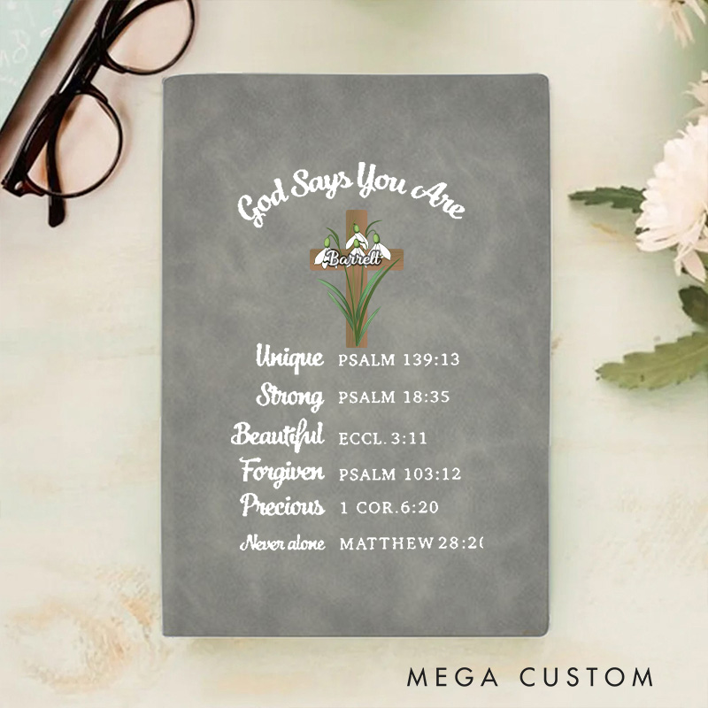 Personalized Birth Flower Cross Bible Verse Prayer Journal Leather A5 Notebook with Name Church Study Birthday Religious Gift for Family Friends