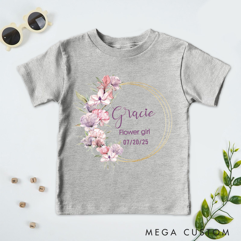 Personalized Delicate Flower Wreath T-Shirt for Wedding Flower Girl