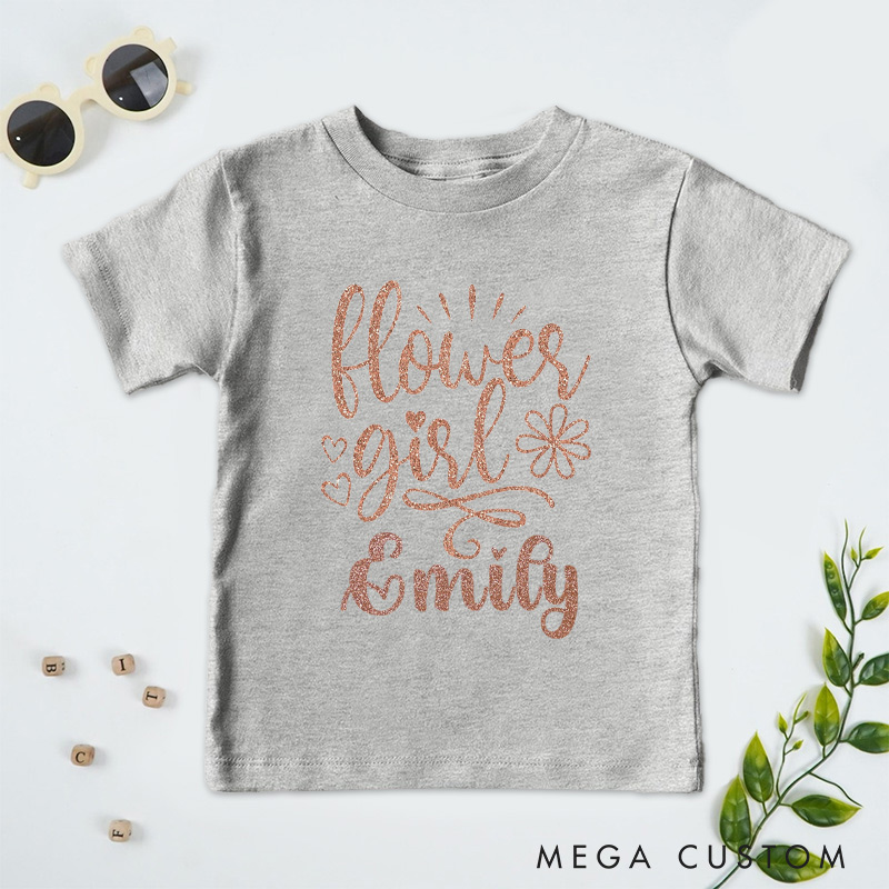 Personalized Personalized Glitter Wedding Flower Girl T-Shirt 