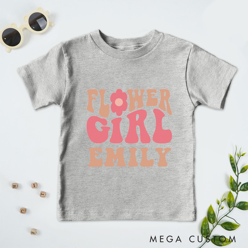 Personalized Retro Groovy Flower Girl Wedding Flower Girl T-Shirt 