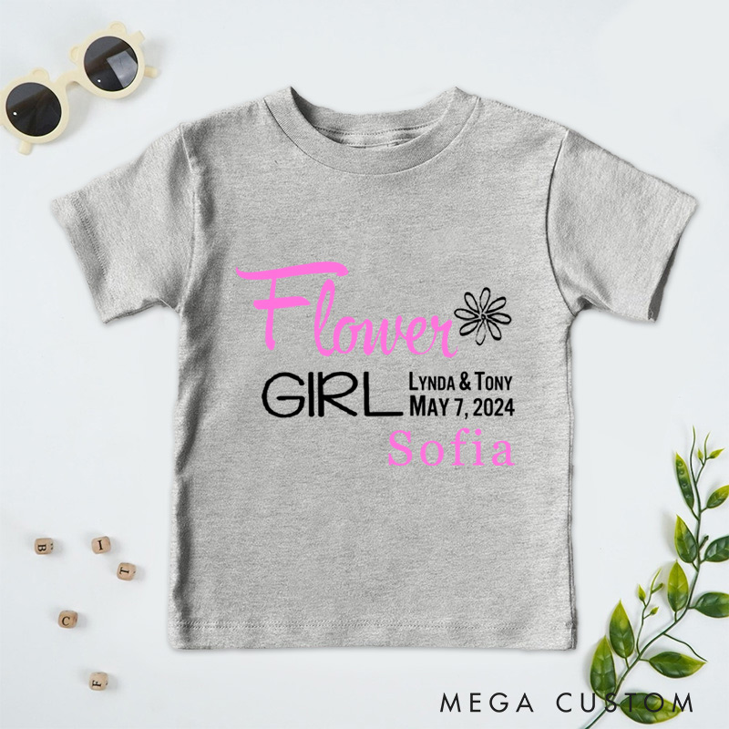 Personalized Flower Girl with Names and Date Wedding Flower Girl T-Shirt 