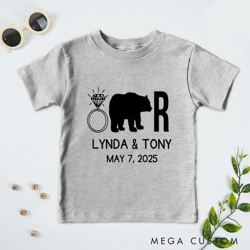 Personalized Funny Ring Bearer with Bear and Ring Wedding Flower Boy T-Shirt 