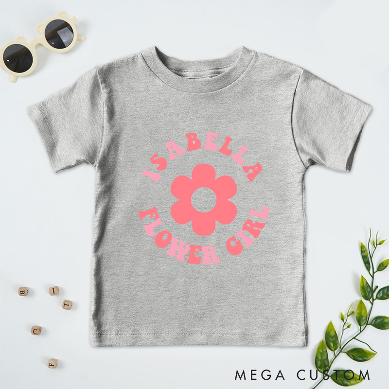 Personalized Retro-Inspired Flower Girl with Name Wedding Flower Girl T-Shirt 