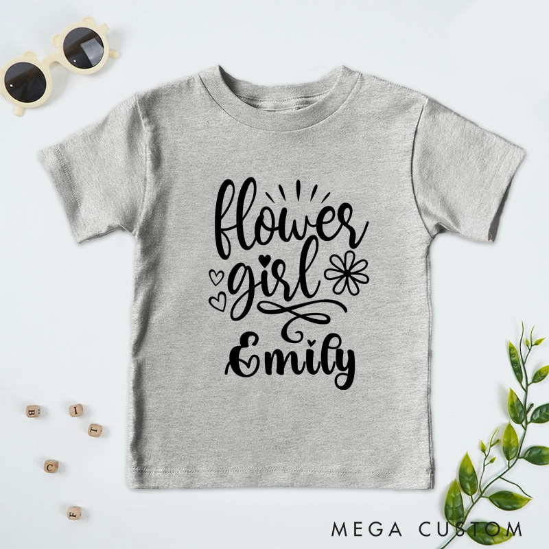 Personalized Elegant Flower Girl with Hearts and Floral Wedding Flower Girl T-Shirt 